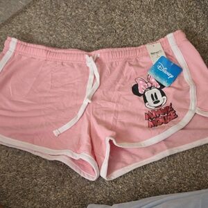 Disney Pink Minnie Mouse Athletic Lounge Shorts with White Trim